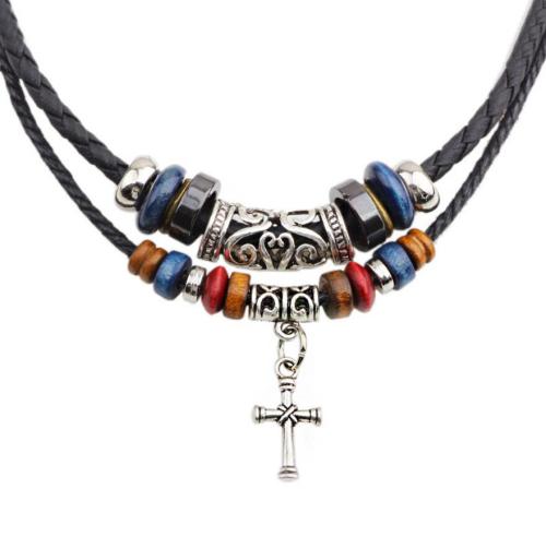 Ethic Tribal Double Layer Necklace Cross Charm Necklaces QNN106475