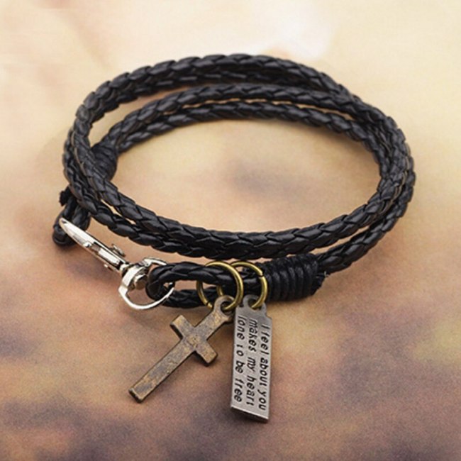 Hot Black Brown Leather Pulseira Masculina Cross Bracelet Men Bracelets QNW106677