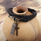 Hot Black Brown Leather Pulseira Masculina Cross Bracelet Men Bracelets QNW106677