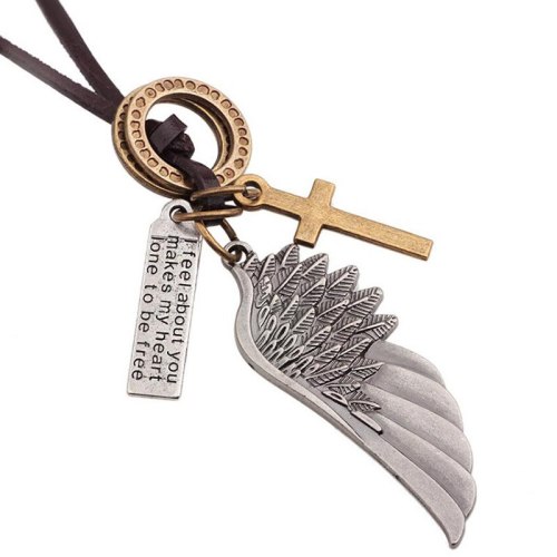 Fashion Punk Angel Wings Feather /Cross/Circle Pendant Necklaces QNN305566