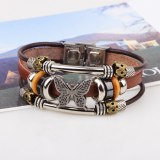 Unique Silver Plated Alloy Butterfly Handmade Leather Bracelets QNW200819