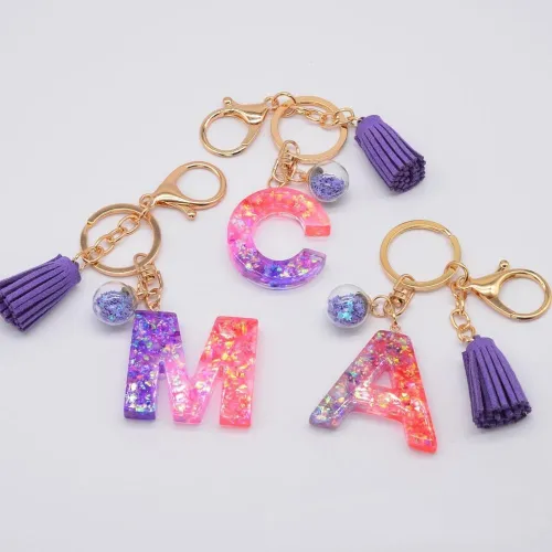 26 Glitter Hollowed-out Words Handbag English Letter Keyring