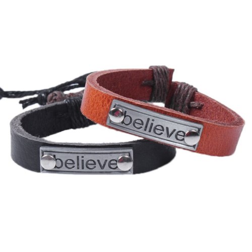 Alloy Wholesale Believe Cowhide Handmade Bracelet Bracelets QNW100213