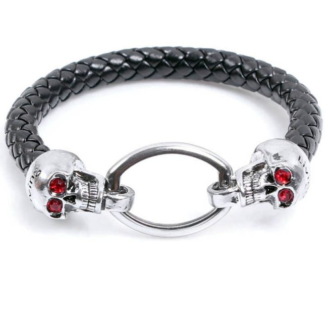 Fashion Rhinestone Skull Leather Knot Bracelet Bracelets QNW603142