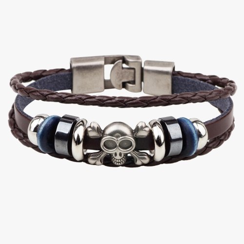 Fashion Leather Skull Metal Beaded Bracelets QNW217889