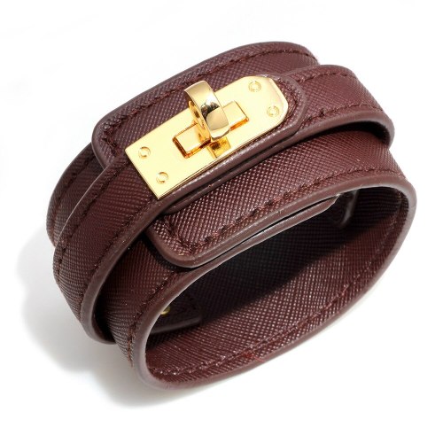 Gold Metal Buckle Luxury Big Leather Bracelets QNW251324