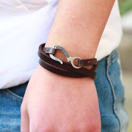 Fashion Simple Metal Hook Leather Bracelet Bracelets QNW2239410