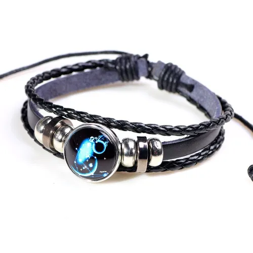 Twelve Constellations PU Leather Wristbands Zodiac Bracelets QNW248798