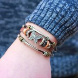 Unique Silver Plated Alloy Butterfly Handmade Leather Bracelets QNW200819