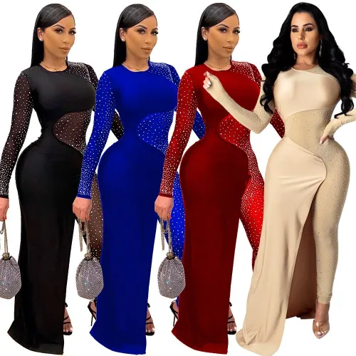 Diamond Mesh Patchwork Sexy See Through Dress Dresses 883243