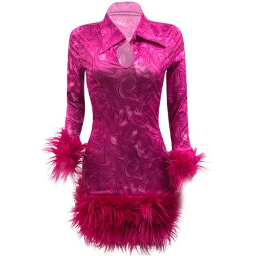 Feather Celebrity Evening Party Dress Print Knee-length Dresses H126273