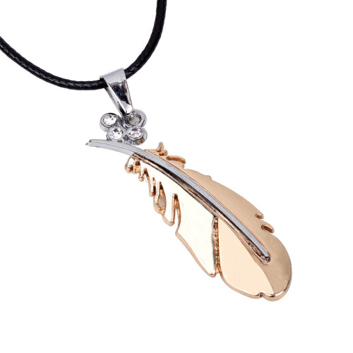 New Stainless Steel Jewelry Feather Charm  Necklaces QNN100415