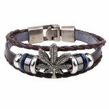 Maple Leaf Charm Round Bead Leather Bracelet Bracelets QNW217283