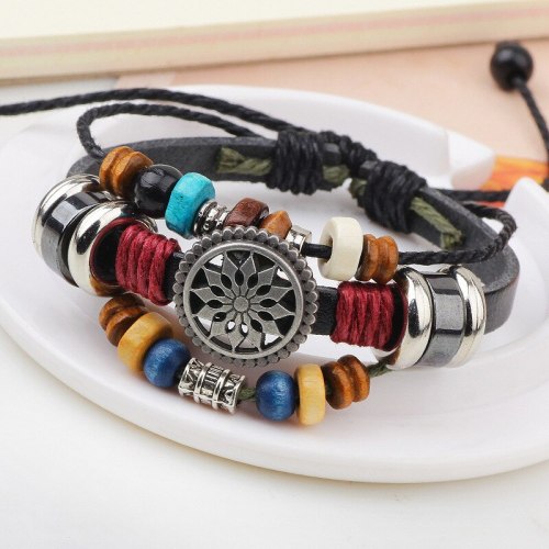 Handmade Braided Charm Genuine Leather Bracelet Bracelets QNW216879