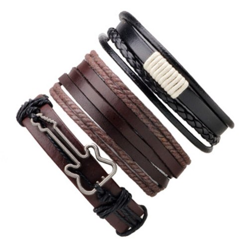 Alloy Guitar Hemp Rope Woven PU Leather Beaded Bracelets QNW408192