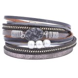 Magnet Buckle PU Leather Rhinestone Pearl Bracelets QNW255263