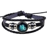 Trendy Glass 12 Constellation Glow in the Dark Leather Bracelet Bracelets QNW2419210