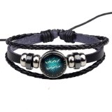 Trendy Glass 12 Constellation Glow in the Dark Leather Bracelet Bracelets QNW2419210