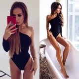 Black One Shoulder Basic Long Sleeve Skinny Bodysuits Bodysuit Outfit Outfits