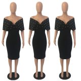 Women V Neck with Bead Classy Lady Work Office Wear Dress Dresses H882536