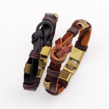 Men Vintage Handmade Genuine Leather Wrap Charm Bracelet QNW2229310