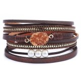 Magnet Buckle PU Leather Rhinestone Pearl Bracelets QNW255263