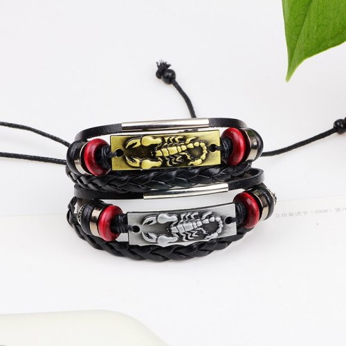Fashion Leather Alloy Scorpion Adjustable Woven Bracelet Bracelets QNW227889