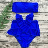 Women Bandeau Top Swimsuit Blue High Waist Swimsuits 874657
