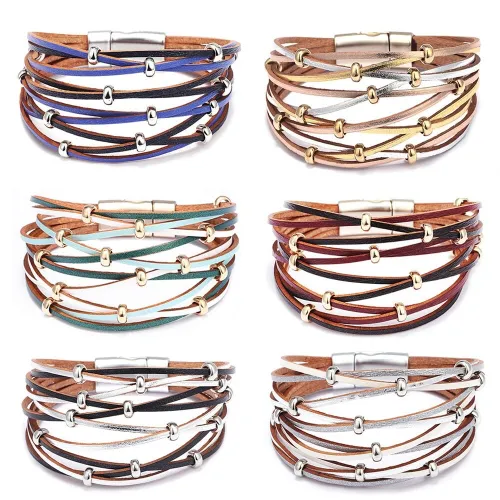 Layer Wind Leather Wristband Wide Wrap Bracelet Bracelets QNW255061