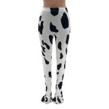 Black White Cow Printed Sexy Stacked Jogger Sport Pants M903849