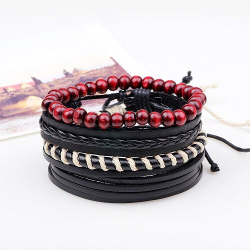 Multi-Layer Combination Leather Wax Rope Braided Bracelet Bracelets QNW406576