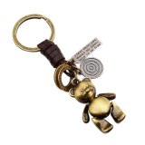 Vintage Leather Circle Key Ring Cartoon Cute Bear Car Key Chains K004051