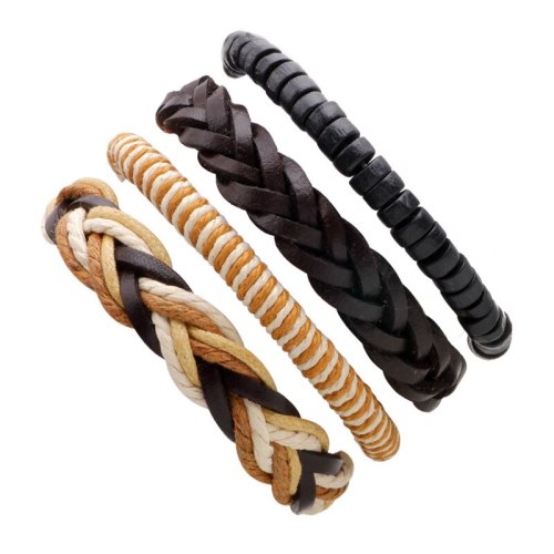 Leather Wooden Beads Layers Stacked Adjustable Bracelets QNW405465