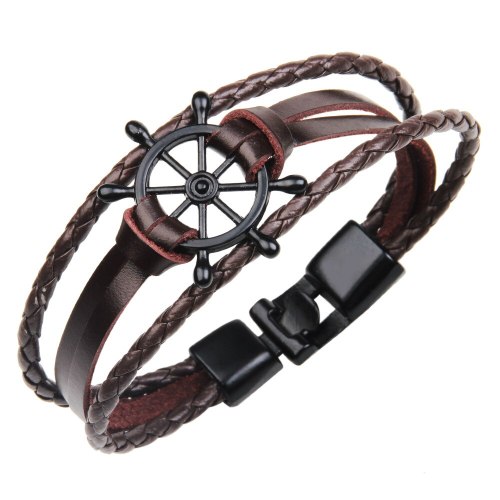 Fashion Personality Men Navy Style Anchor Leather Bracelet Bracelets QNW248899