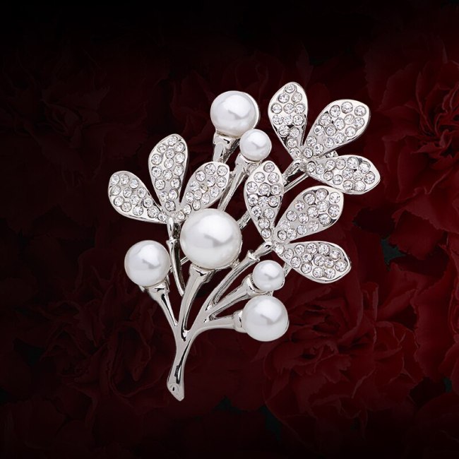 Fashion Rhinestone Brooch Pins Unique Pearl Tree Crystal Brooches B002839