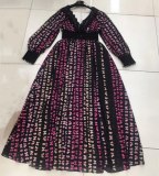 Women Butterfly Print Long Dress Sexy Lace V-neck A-line Dresses VDR8302031