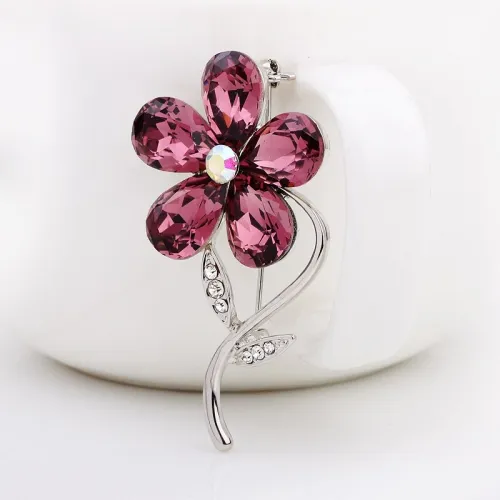 Fashion Rhinestone Brooch Pins Lucky Red Flower Crystal Brooches B004354
