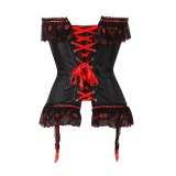 New Lingerie Sexy Corset Black Satin Bustier Lace Mini Skirt 079700819