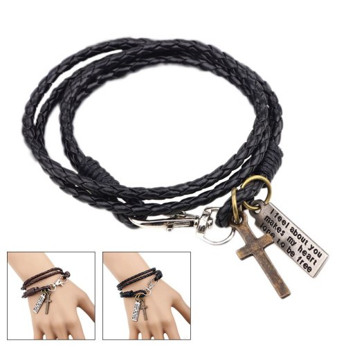 Black Leather Pulseira Masculina Cross Bracelet Bracelets QNW106677