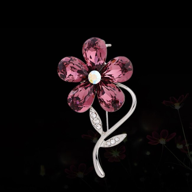 Fashion Rhinestone Brooch Pins Lucky Red Flower Crystal Brooches B004354
