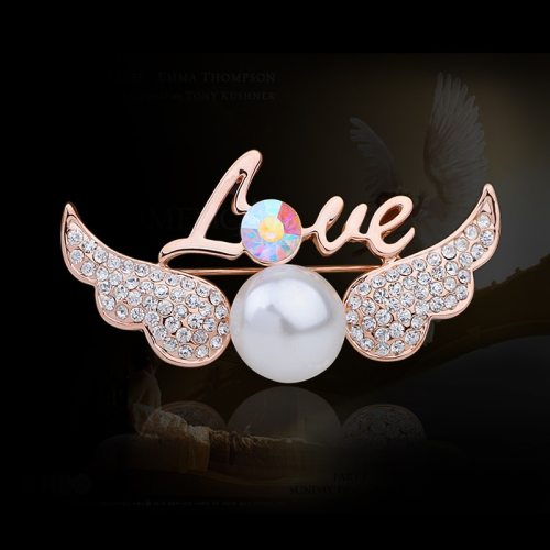 Fashion Rhinestone Brooch Pin Angel Wing LOVE Wedding Crystal Brooches B003041