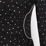 One Shoulder Diamond Long Sleeve Bag Hip Nightclub Short Dresses TDR2803041