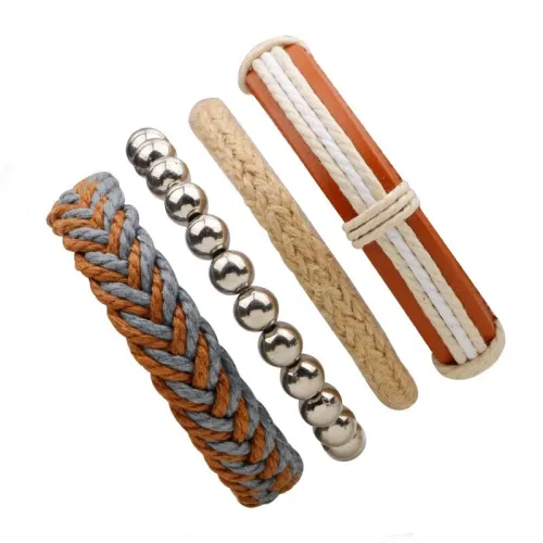 Cord Wrap Knots Leather Band Layers Stackable Wide Bracelets QNW405061