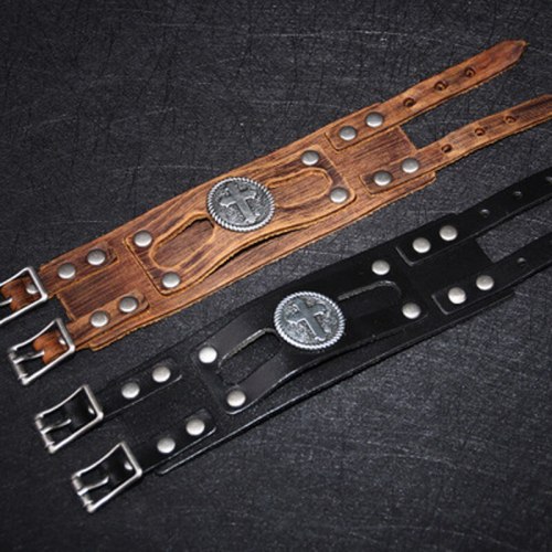 Fashion Bracelet Cross Wide Leather Bracelets QNW2629310