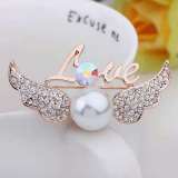 Fashion Rhinestone Brooch Pin Angel Wing LOVE Wedding Crystal Brooches B003041