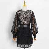 Embroidery Perspective Shirt Top+high Waist Ruffled Skirt Bodysuits TSE2833041
