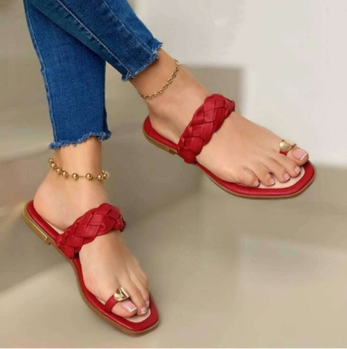 Trendy Design Weave PU Leather Women Slippers Slides H02435