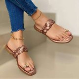 Trendy Design Weave PU Leather Women Slippers Slides H02435