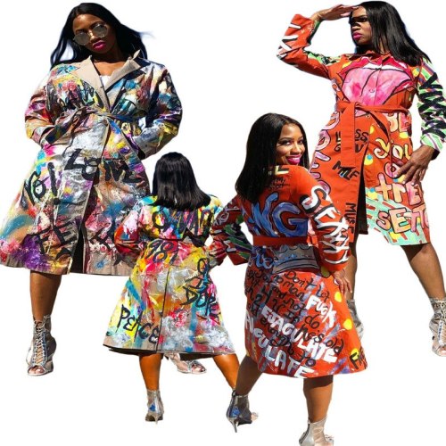 Fashion Deep V Neck Long Sleeve Flower Print Women Coat Coats 1192103