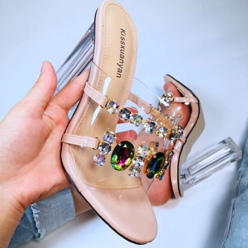 Fashion Crystal Diamond Slides Clear PVC Transparent Slippers 0089-910